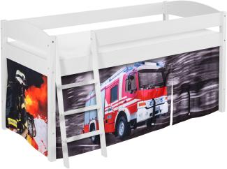 Lilokids 'Ida 4105' Spielbett 90x200 cm, Feuerwehr, Kiefer massiv, mit Vorhang