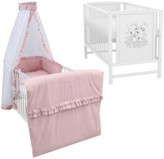 Baby-Delux Komplettbett Babybett Mia Komplettset Royal Rüsche, 10-tlg, Kinderbett 60x120 cm weiß, Bettset verschiedene Designs