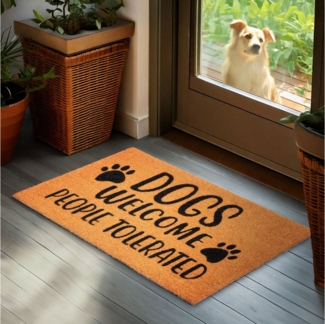 BRUBAKER Fußmatte Dogs Welcome People Tolerated - 45x75 cm Schmutzfangmatte - Braun, Rechteckig, Höhe: 16 mm, Fußmatte für Außen und Innen aus Kokos - Wetterfest und Rutschfest