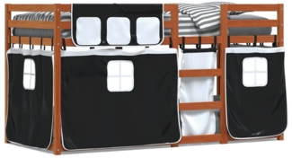 vidaXL Etagenbett mit Vorhängen Weiß & Schwarz 90x190 cm Kiefernholz 3283949