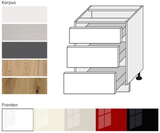 Feldmann-Wohnen Unterschrank Platinum (Platinium, 1-St) 60cm Front- & Korpusfarbe wählbar mit 3 Schubladen (Teilauszug)