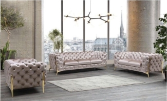 S-Style Möbel Polstergarnitur Ashley 3+2+1, Chesterfield mit Goldenen Metall Füßen, (1x 3-Sitzer-Sofa, 1x 2-Sitzer-Sofa, 1x Sessel), mit Wellenfederung