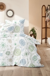 Primera Feinbiber Bettwäsche 135x200 Blumen Ranken Retro grün natur 173109-53