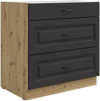 Küchen Unterschrank 80 cm Stilo Grau + Eiche Artisan Vollauszug Soft-Close Küche