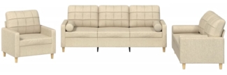 vidaXL 3-tlg. Sofagarnitur mit Kissen Creme Stoff 3201260