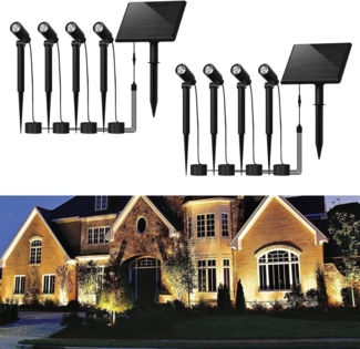 ZMH 2ER Solarleuchten für den Außenbereich – LED-Solarleuchten, warmweiße Strahler, Solar-Gartenstrahler, IP65 wasserdichte Beleuchtung mit Erdspieß, 2 Modi, Gartenstrahler für Gehwegbäume