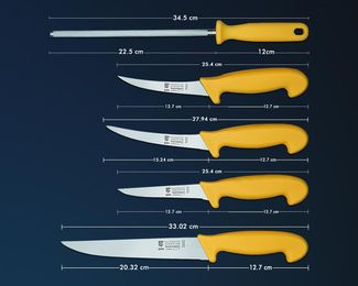 SMI Universalküchenmesser Metzgermesserset Solingen Fleischermesser Ausbeinmesser Wetzstahl, 5 tlg