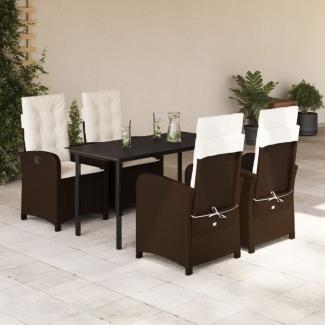 vidaXL 5-tlg. Garten-Essgruppe mit Kissen Braun Poly Rattan