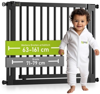 BOMI Türschutzgitter Treppenschutzgitter ohne Bohren, Babygitter aus Holz, Miko 63-161 cm (verschiedene Größen, klemm- & verschraubbar), sichere 2-Wege-Öffnung, flexibles & geprüftes Kindergitter, Schwarz