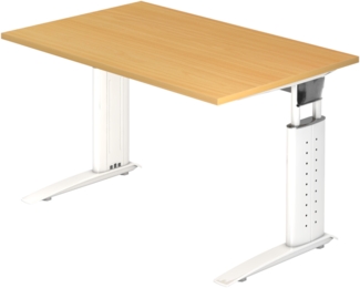bümö höhenverstellbarer Schreibtisch U-Serie 120x80 Buche, Gestell in weiß - PC Tisch klein für's Büro manuell höhenverstellbar, Computertisch verstellbar, US-12-6-W