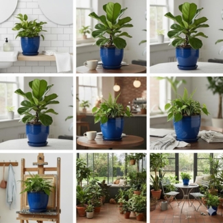 Pflanzgefäß Modell "EggPot" 38cm Keramik in Royal Blau mit Teller