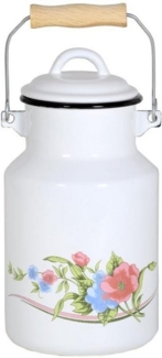 Milchkanne VENEDIG 2 Liter mit Deckel und Tragegriff, Emaille weiß mit Blumenmotiv