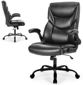 IDEASY Bürostuhl Chefsessel mit hoher Rückenlehne & Armlehnen für maximalen Komfort (Höhenverstellbar 10cm, klappbare Armlehnen, weiche Sitzfläche 55,49 cm), Ergonomischer Bürostuhl aus Leder mit 360°-Drehung,Belastbar bis 124kg