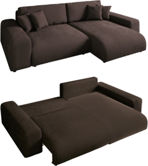 Ecksofa Schlaffunktion ausziehbar Bettkasten Polsterecke Couch Cord Dunkelbraun