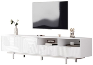 HAUSS SPOLE Lowboard mit Schranktür Dekoration, Stauraum, für bis zu 90 Zoll TV weiß (TV-Schrank,Fernsehtisch,TV-Board,TV-Ständer, 1 St, 2 Türen, 2 Schubladen, 2 offene Fächer), abstrakte geometrische Linien TV-Board,maximale Kapazität 90 Zoll TV