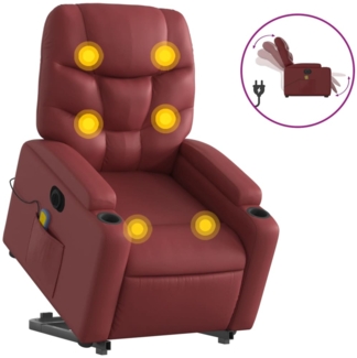 vidaXL Massagesessel mit Aufstehhilfe Elektrisch Weinrot Kunstleder 3204683