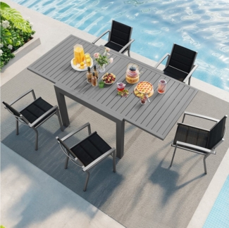 HOMALL Gartentisch Gartenanbautisch 80/160 cm,ausziehbarer Aluminiumtisch (ohne Stühle) (Mehrfach-Esstisch mit wetterfester und rostfreier Ausführung für Terrasse, Garten, Pool)