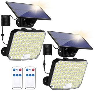 Sunicol LED Solarleuchte für Außen, 118 LED Solarleuchte mit Bewegungsmelder, 5m Kabel, IP65, 120°Beleuchtungswinkel, Solar Wandleuchte für Garten