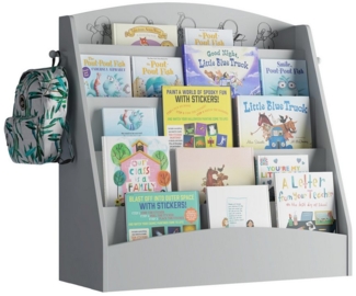 radelldar Bücherregal Kinderregal, mit 5 Ablagen & 2 Haken, Holz, 80x30x75cm