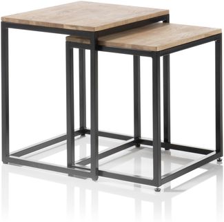 Satztisch >SAKURA< (2er Set) in Asteiche, Massivholz / Metall - 50x50x40cm + 45x45x37cm (B/H/T)
