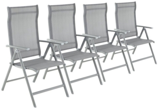 SONGMICS Gartenstuhl-Set 4-tlg., klappbar mit 8-fach verstellbarer Rückenlehne, Aluminiumgestell grau, bis 150 kg belastbar