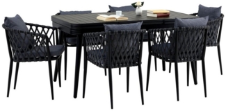 IDIMEX Garten-Essgruppe SUNNY, Gartenmöbel Set mit 6 Stühlen & ausziehbarem Tisch schwarz/grau