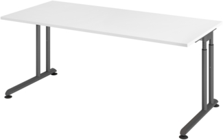 bümö höhenverstellbarer Schreibtisch Z-Serie 180x80 cm in weiß, Gestell in Graphit - großer PC Tisch für's Büro manuell höhenverstellbar, Computertisch verstellbar, ZS-19-W-G