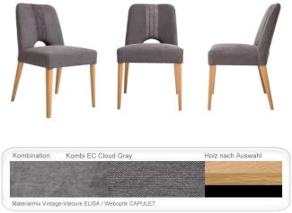 4x Stuhl Naomi Varianten Polsterstuhl Massivholzstuhl Esszimmerstuhl Buche schwarz lackiert, Kombi EC Cloud Gray