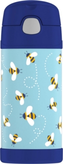 THERMOS kids FUNTAINER STRAW BOTTLE 0,35l, bees, Thermosflasche für Kinder aus Edelstahl, mit Strohhalm, 12 h kalt, absolut dicht, für Schule, Kindergarten, Pause