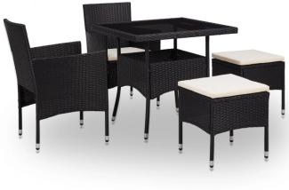 5-tlg. Garten-Essgruppe Schwarz Poly Rattan und Glas