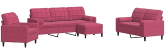 vidaXL 4-tlg. Sofagarnitur mit Kissen und Nackenrollen Weinrot Samt 3278385