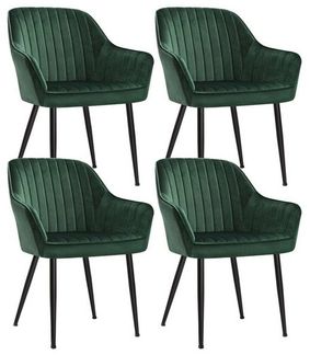 Songmics Esszimmerstuhl mit Armlehnen, 6er Set, Samt, 62,5 x 60 x 85 cm, Grün