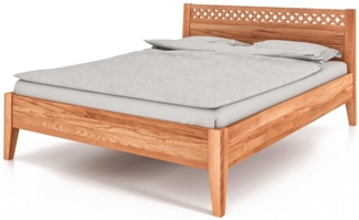 Bett Sydo 3 aus Kernbuche massiv 90x200 cm mit Holzkopfteil und Holzbeinen