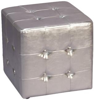 Trendiger Sitzhocker "Cube" mit Knopfsteppung, silber