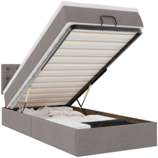 vidaXL Ottoman-Bett mit Matratze & LEDs Taupe 100x200 cm Stoff 3312454