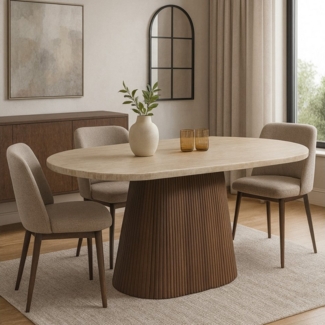 alesvelt Esstisch Dervio massiver Travertin Tisch mit Tischbein im Säulenstil 200cm (1-Tisch), 200 x 100 x 75 cm