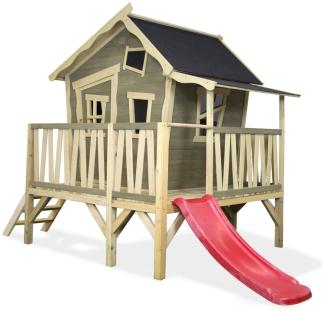 Exit Holz Spielhaus Crooky 350 | inkl. Rutsche | Grau | 184x227 cm