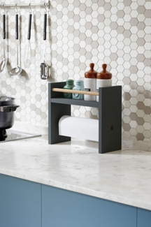 Gewürzregal für die Arbeitsplatte mit Küchenrollenhalter 45 x 30 x 29 cm Spanplatte Grau 89866744 [en. casa]