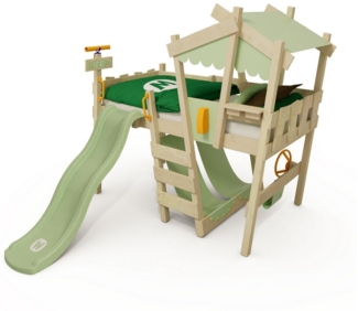 Wickey Kinderbett CrAzY Snuggy Massivholz-Hochbett mit Leiter, Lenker & Rutsche (opt) (Spielbett mit optionaler 175 cm Rutsche für maximalen Spielspaß, Abenteuer-Etagenbett mit Zubehör – auf Wunsch mit Rutsche), Massivholz-Konstruktion für Sicherheit u...