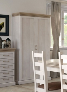 Kleiderschrank "Royal" Mehrzweckschrank 97cm Pinie skandinavisch weiß Wildeiche Landhaus-Stil