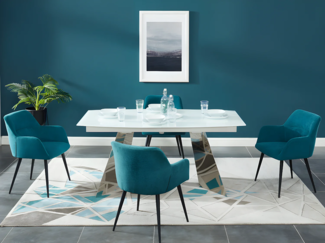 Vente-unique - Stuhl 6er-Set - Stoff & Metall - Blau - HEKA