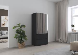 rauch Kleiderschrank, Drehtürenschrank COSTA, 2-türig, 2 Spiegeltüren, 2 Schubkästen, Grau metallic, 91 x 197 x 54 cm