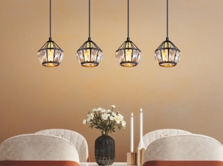 LED Pendelleuchte 4-flammig Metall Schwarz Gold mit Glaskristallen, Breite 73cm