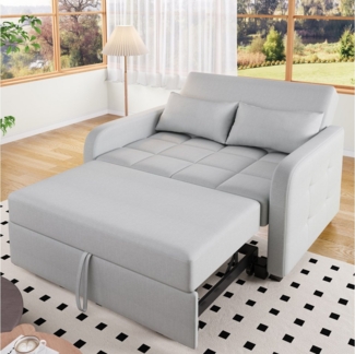 Merax Schlafsofa mit verstellbarer Rückenlehne & Kissen, 127 x 75 x 94 cm/127 x 180 x 57 cm 1 Teile, Doppel-Klappsofa Multifunktions Polstersofa Sofabett aus Leinen