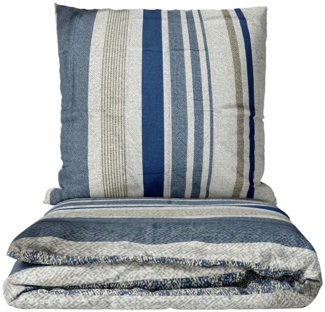 Leonado Vicenti Bettwäsche Allergiker geeignet 135x200 cm, Microfaser, 2 teilig, Gestreift, Meliert Blau Beige