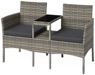 STEELSØN 'Velara' Polyrattan Gartenbank 2er-Sitzer mit Tisch, grau-meliert/anthrazit, 83x65x135 cm, wetterfest