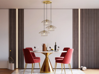 Vente-unique - Hängeleuchte - Metall - Gold - 3 Lampenschirme - H. 110 x L. 68 cm - LOREVI