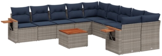 vidaXL 11-tlg. Garten-Sofagarnitur mit Kissen Grau Poly Rattan 3227202
