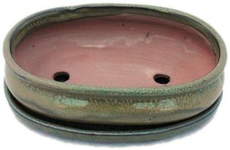 Exotenherz Pflanzschale Bonsai-Schale mit Unterteller Gr. 3 Oliv-Braun oval Modell O47 L 19cm (1 St)