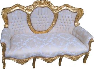 Casa Padrino Barock 3-er Sofa "King" Creme Muster / Gold - Möbel Barock